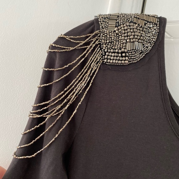 NWT H&M Charcoal Grey Bodycon Dress w/ Superhot Embellished Sequined Shoulders - Picture 2 of 12